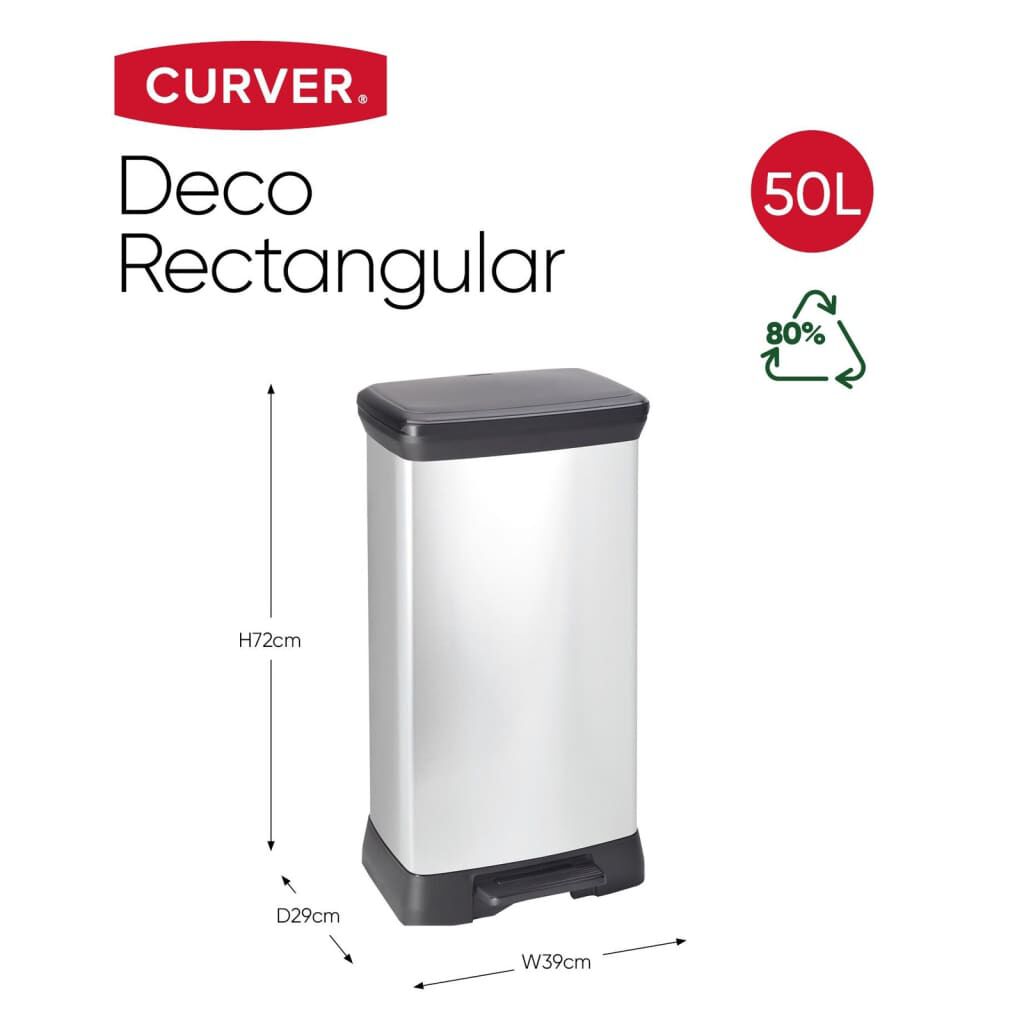 Curver Κάδος Απορριμμάτων με Πεντάλ Deco Ασημί Ορθογώνιος 50 Λίτρων