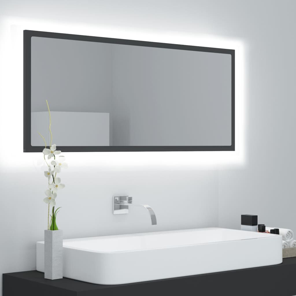 vidaXL Καθρέφτης Μπάνιου με LED Γκρι 100x8,5x37 εκ. από Ακρυλικός