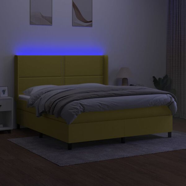 vidaXL Κρεβάτι Boxspring με Στρώμα & LED Πράσινο 180x200 εκ Υφασμάτινο