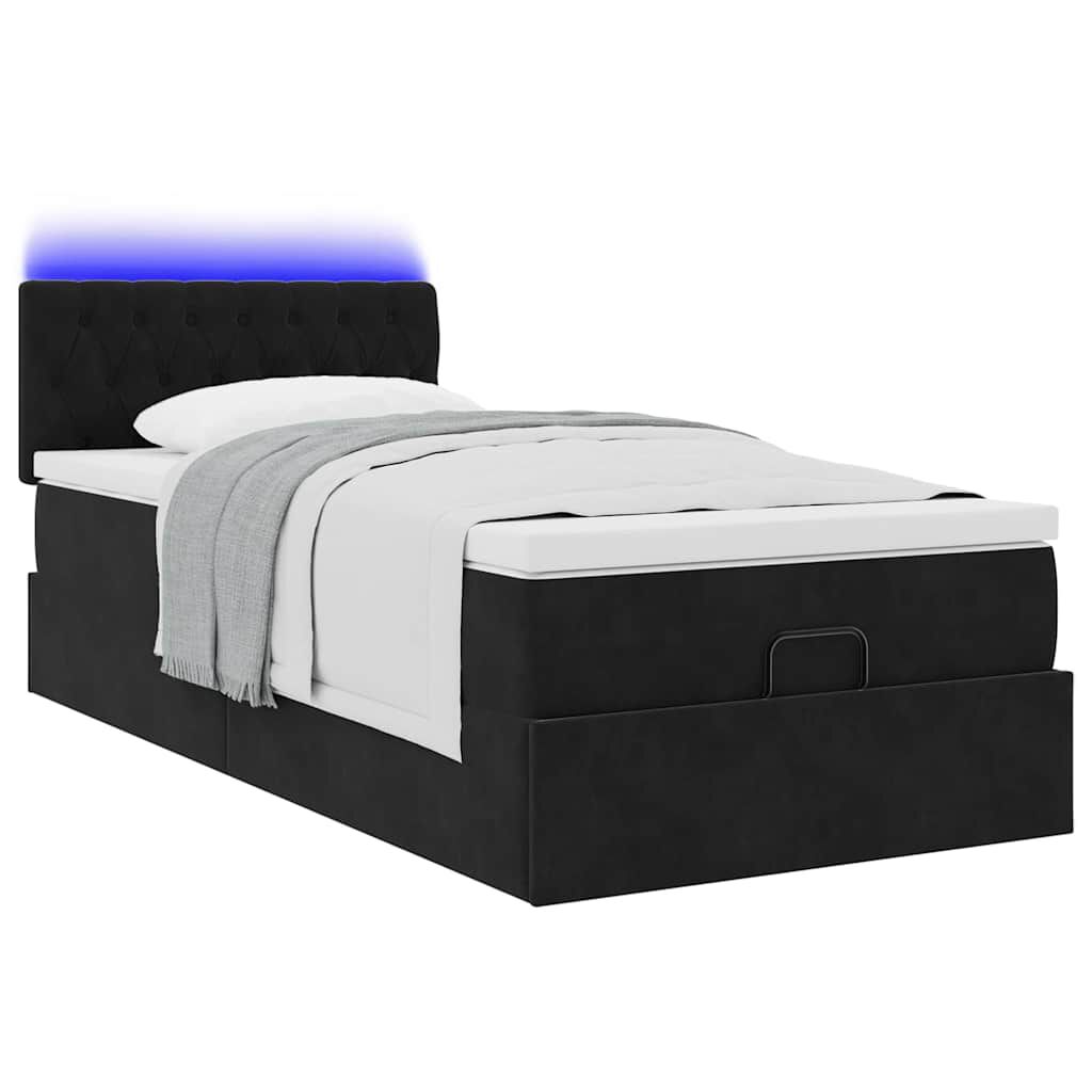vidaXL Οθωμανικό κρεβάτι με στρώμα & LEDs Μαύρο 90x200cm Velvet