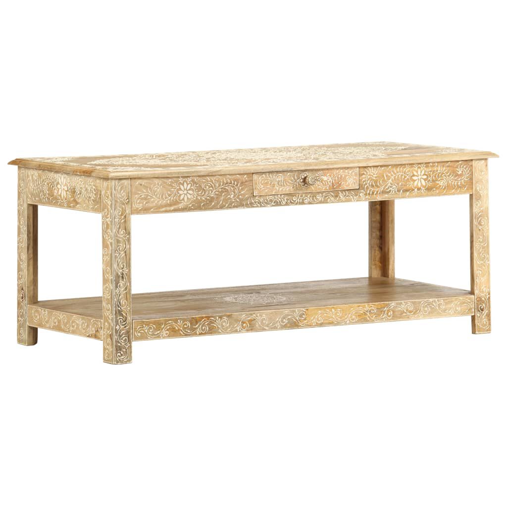 vidaXL Τραπέζι με Χειροπ. Λεπτομέρειες 110x50x45 εκ. Μασίφ Ξύλο Μάνγκο