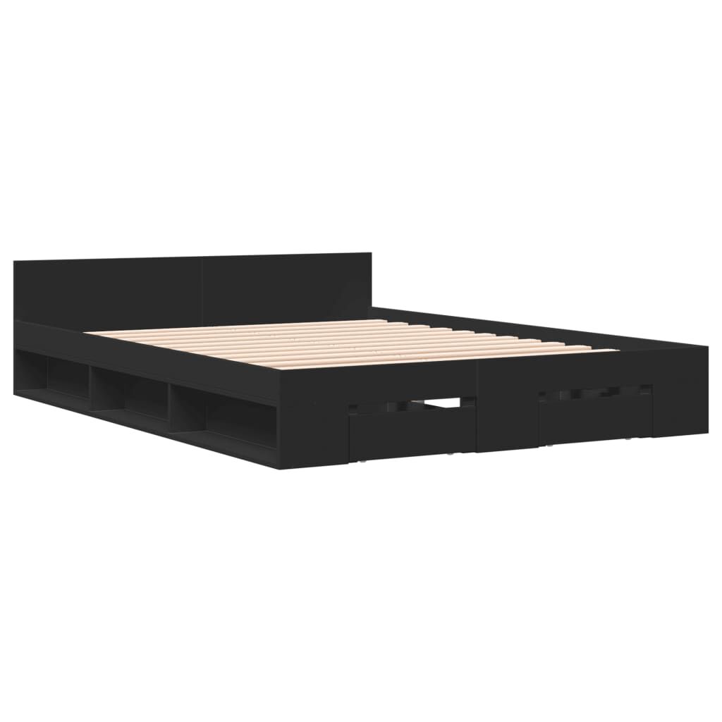 vidaXL Πλαίσιο Κρεβατιού με Συρτάρια Μαύρο 120x190 εκ Επεξεργ. Ξύλο