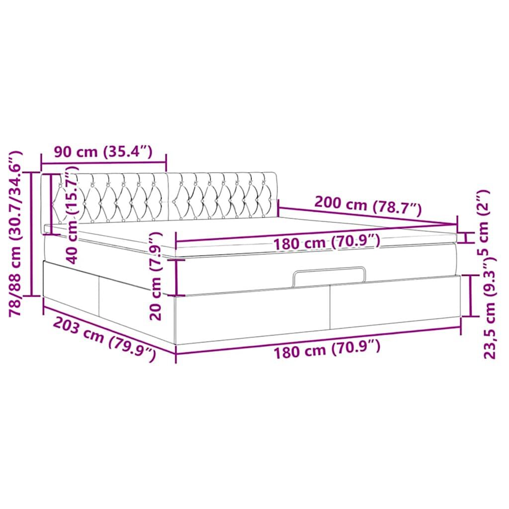 vidaXL Οθωμανικό κρεβάτι με στρώμα & LEDs Σκούρο γκρι 180x200cm Velvet