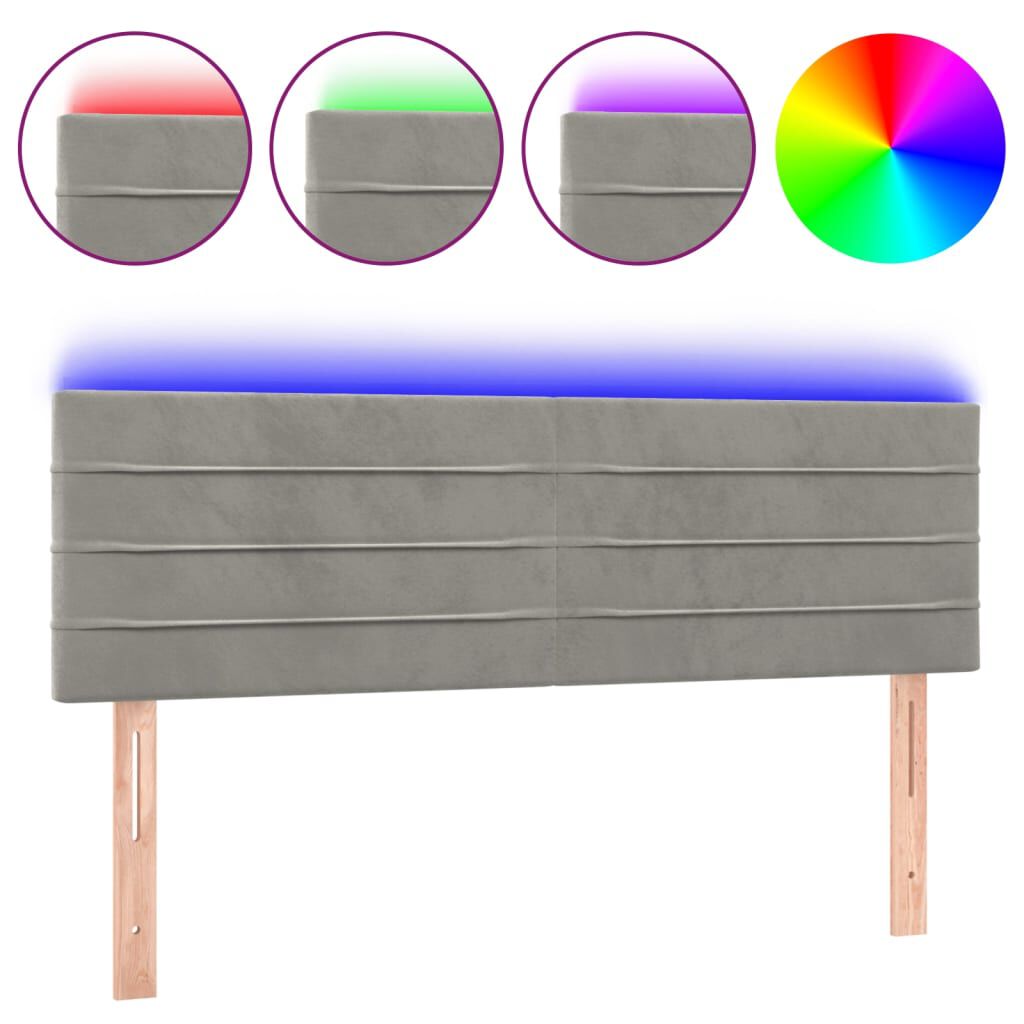 vidaXL Κεφαλάρι Κρεβατιού LED Ανοιχτό Γκρι 144x5x78/88 εκ. Βελούδινο