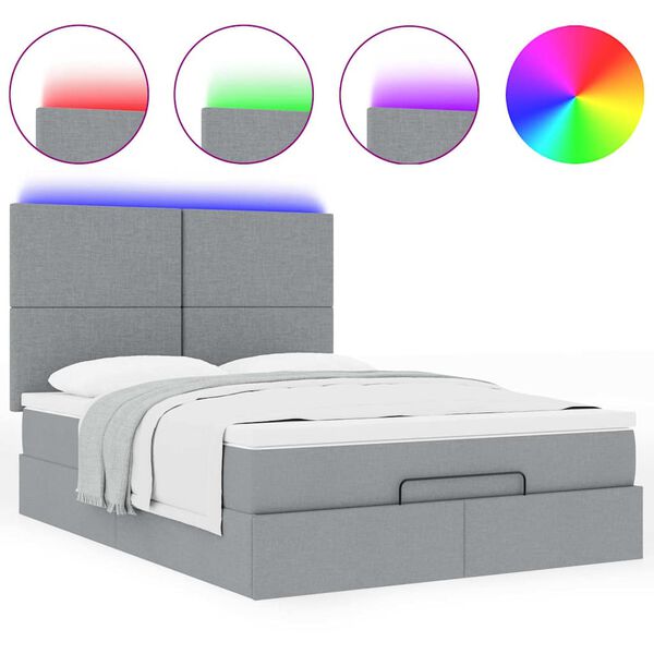 vidaXL Οθωμανικό κρεβάτι με στρώμα&LEDs Ανοιχτό γκρι 140x190cm Ύφασμα