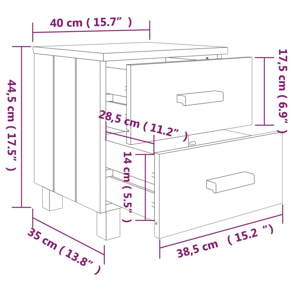 vidaXL Κομοδίνο HAMAR 2 Τεμ. Λευκά 40 x 35 x 44,5εκ. Μασίφ Ξύλο Πεύκου