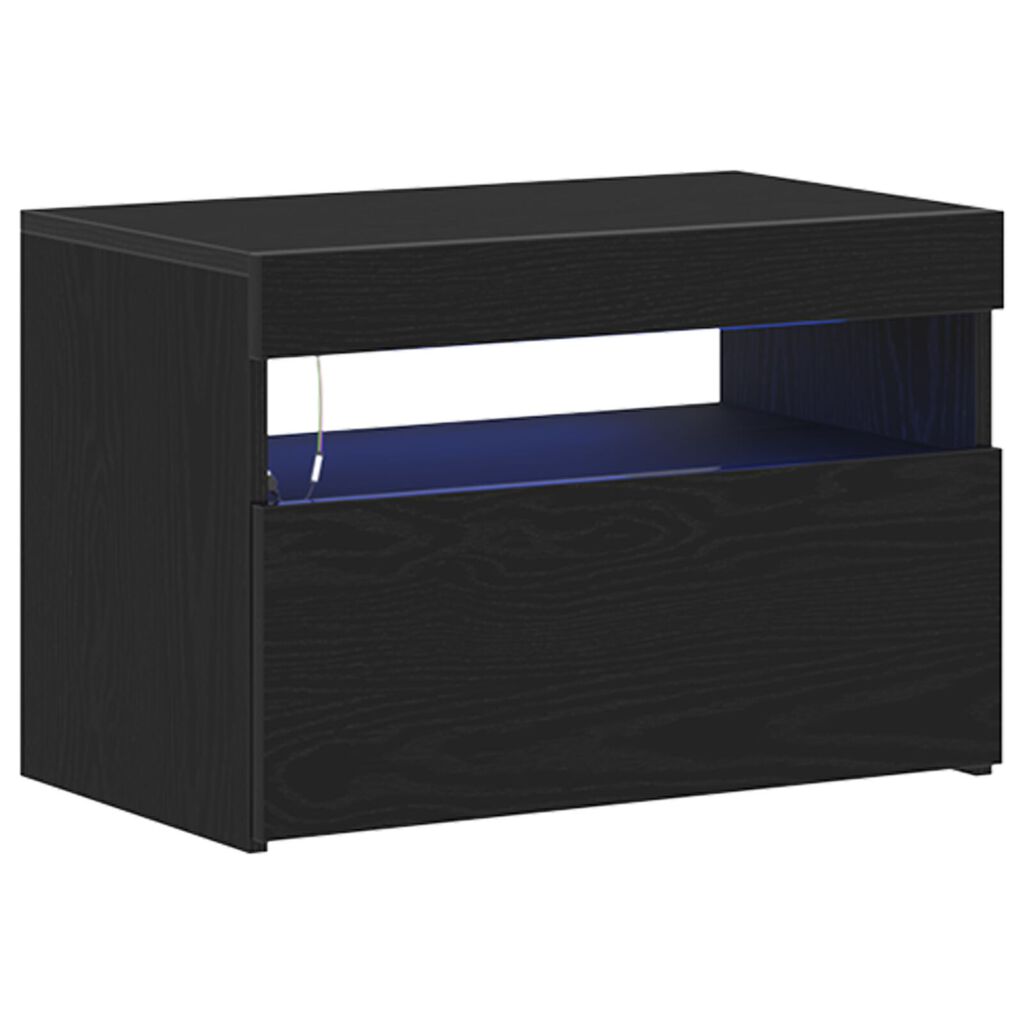 vidaXL Κομοδίνο με LED Φώτα Μαύρη Δρυός 60x35x40 εκ. Ξύλινα