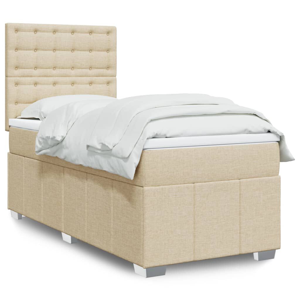 vidaXL Κρεβάτι Boxspring με Στρώμα Κρεμ 90x190 εκ.Υφασμάτινο