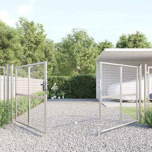 vidaXL Πόρτα Κήπου με Διχτυωτό Ασημί 300x125 εκ. από Γαλβανισμένο Ατσάλι