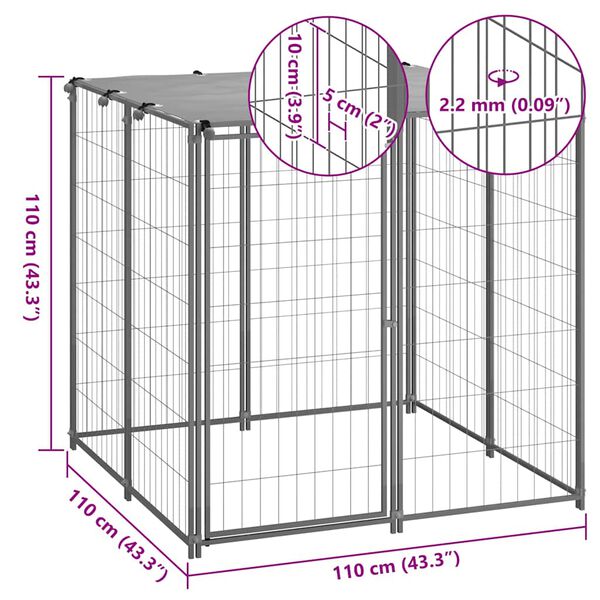 vidaXL Σπιτάκι σκύλου Ασημί 110 x 110 x 110 από Ατσάλι