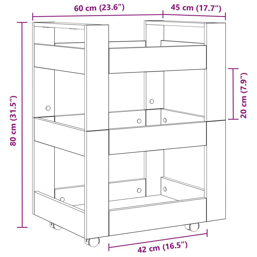 vidaXL Τροχός Κουζίνας Μαύρη Βελανιδιά 60x45x80 εκ. Ξύλο Μηχανικής Κατεργασίας