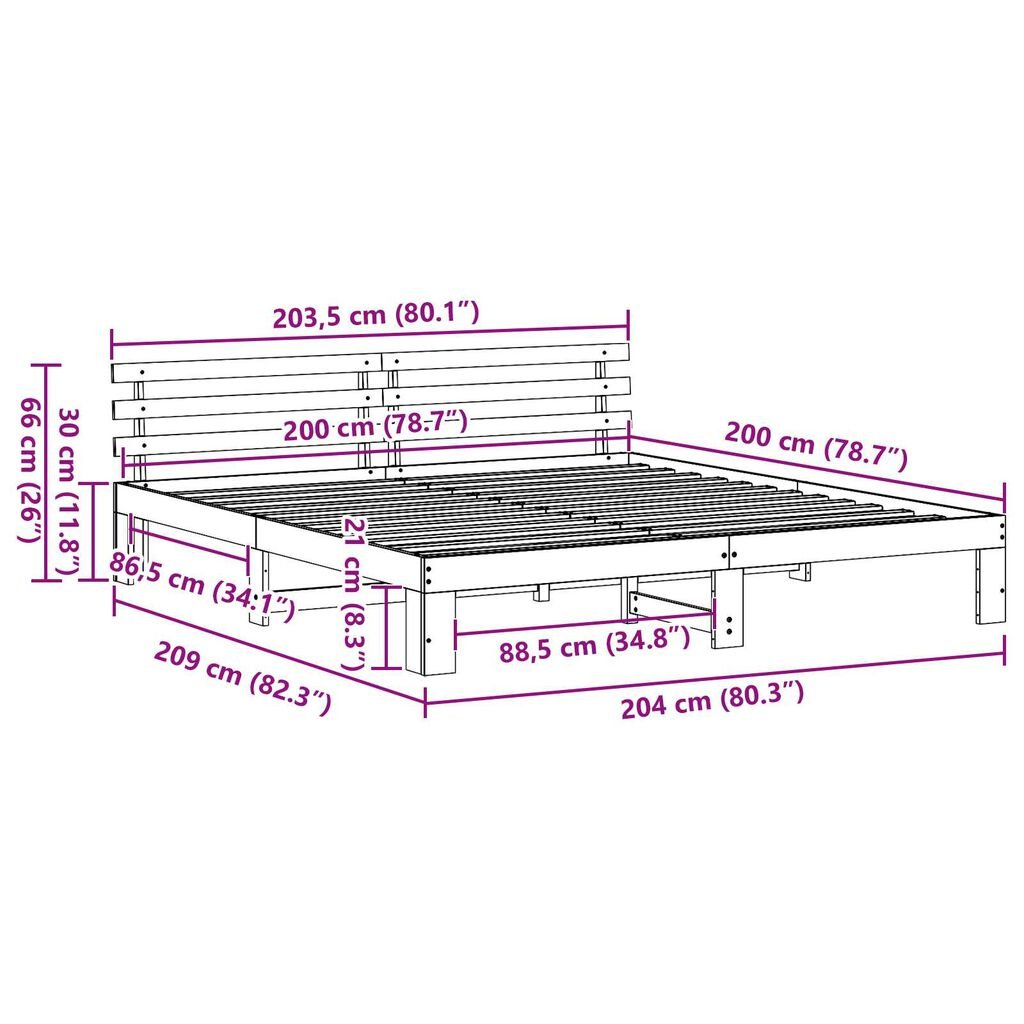 vidaXL Σκελετός Κρεβατιού Λευκό 200 x 200 cm Μασίφ ξύλο πεύκου