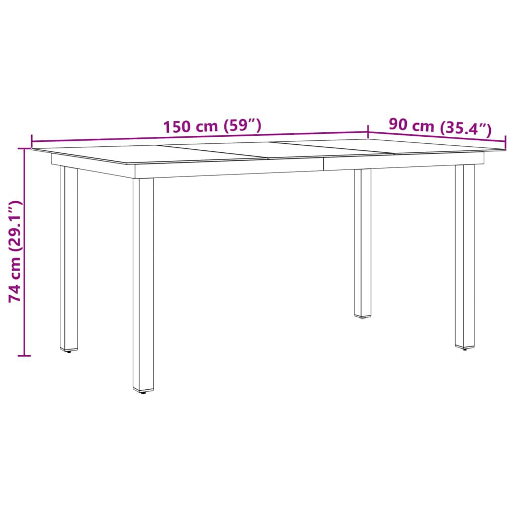 vidaXL Τραπέζι Κήπου Μαύρο 150 x 90 x 74 εκ. από Αλουμίνιο / Γυαλί