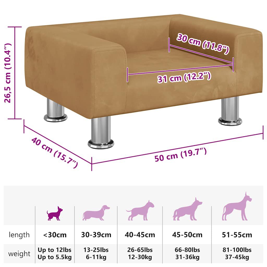 vidaXL Κρεβάτι Σκύλου Καφέ 50 x 40 x 26,5 εκ. Βελούδινο