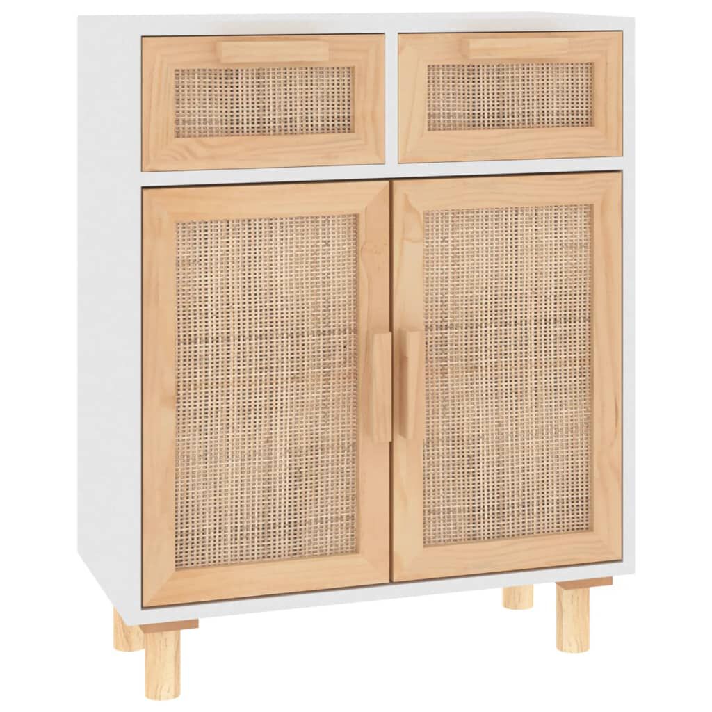 vidaXL Ντουλάπι Λευκό 60 x 30 x 75 εκ. Μασίφ Πεύκο & Φυσικό Ρατάν