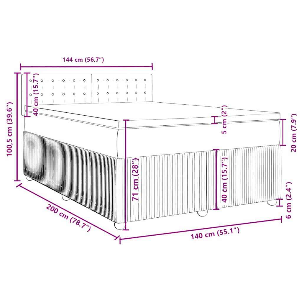 vidaXL Κρεβάτι Boxspring με Στρώμα Σκούρο Γκρι 140x200 εκ. Βελούδινο