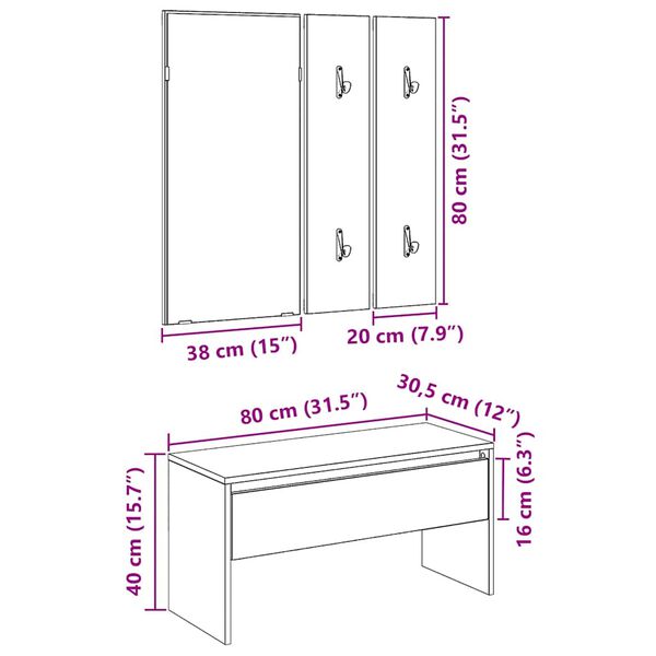 vidaXL σετ επίπλων διαδρόμου Artisan Oak Engineered Wood