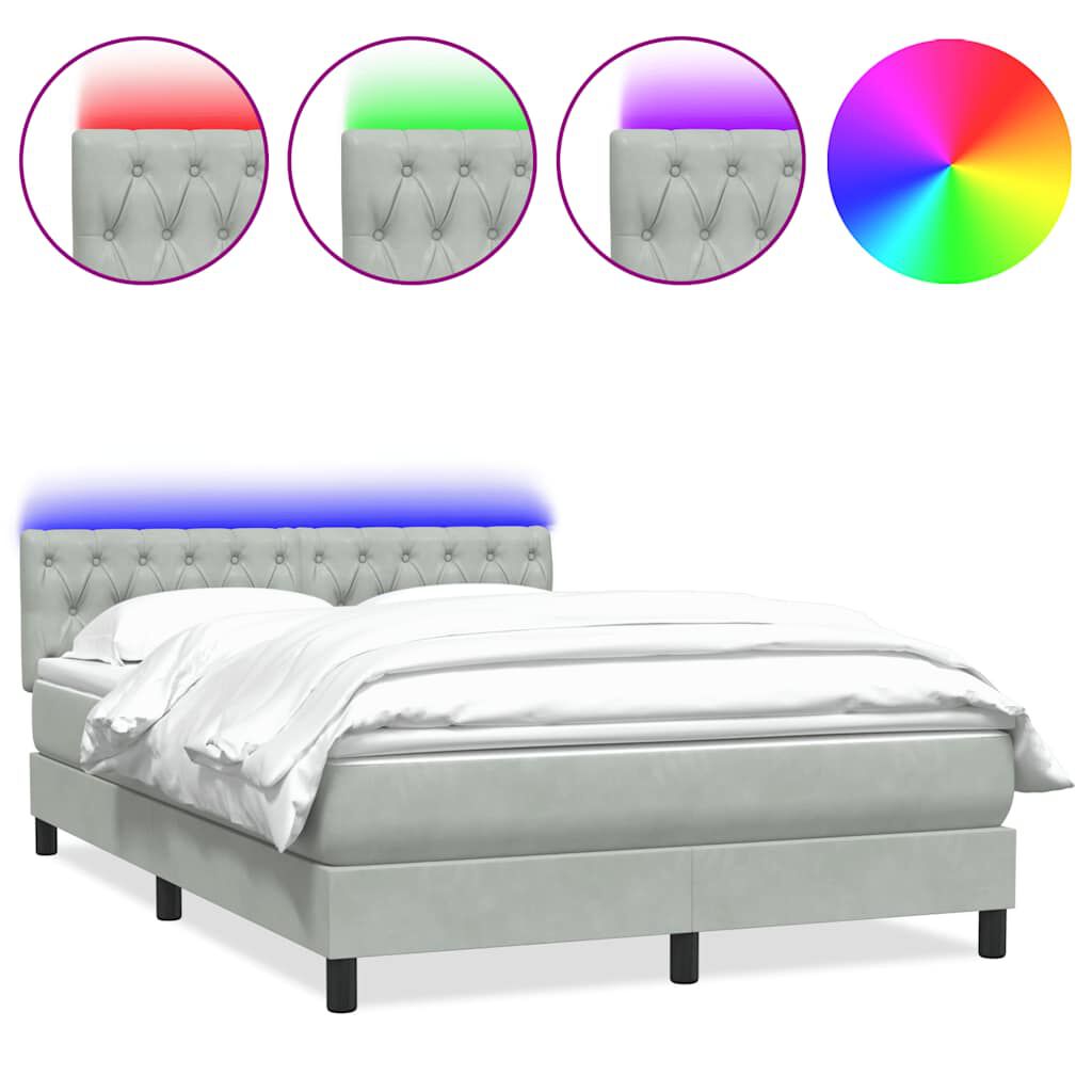 vidaXL Κρεβάτι Boxspring με Στρώμα Ανοιχτό Γκρι 140x210 εκ. Βελούδινο