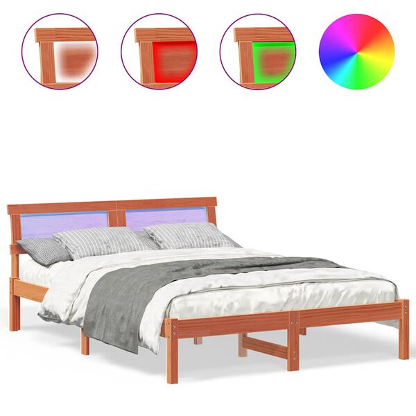 vidaXL Σκελετός Κρεβατιού Καφέ κεριού 135 x 190 cm Μασίφ ξύλο πεύκου