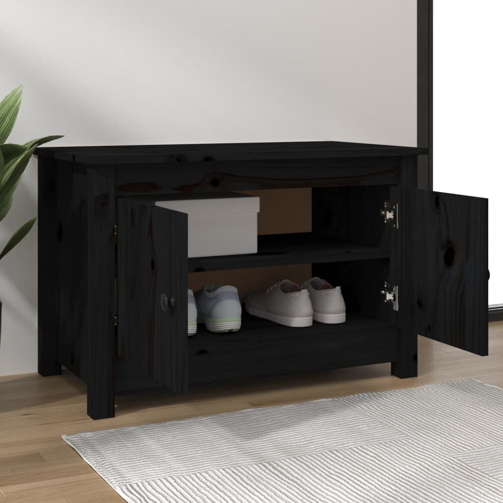 vidaXL Παπουτσοθήκη Μαύρη 70x38x45,5 εκ. από Μασίφ Ξύλο Πεύκου