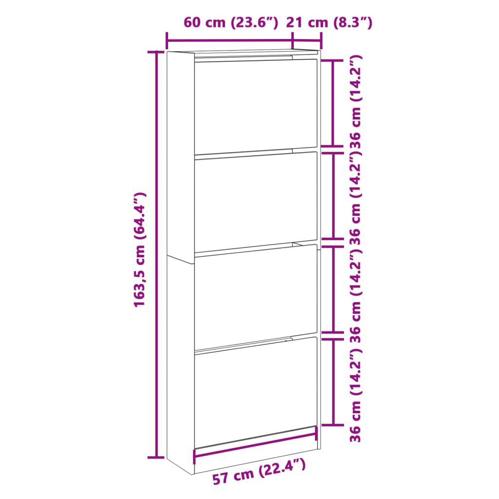 vidaXL Παπουτσοθήκη Μαύρη 60x21x163,5 εκ. από Επεξεργασμένο Ξύλο