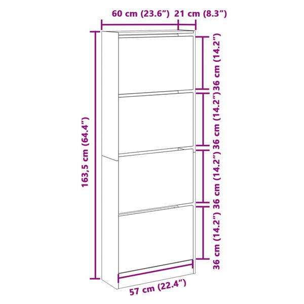 vidaXL Παπουτσοθήκη Μαύρη 60x21x163,5 εκ. από Επεξεργασμένο Ξύλο