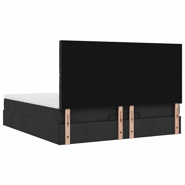 vidaXL Οθωμανικό κρεβάτι με στρώμα & LEDs Μαύρο ύφασμα 180x200cm