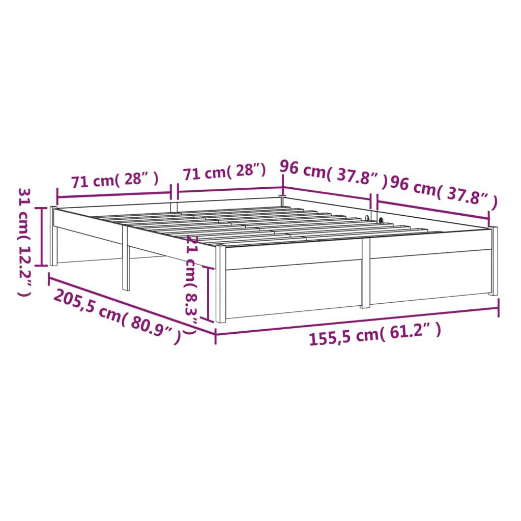 vidaXL Πλαίσιο Κρεβατιού 150 x 200 εκ. Μασίφ Ξύλο King Size