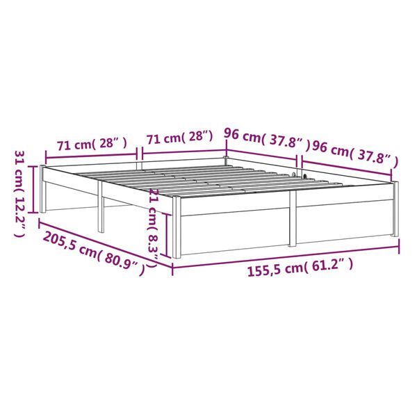 vidaXL Πλαίσιο Κρεβατιού 150 x 200 εκ. Μασίφ Ξύλο King Size