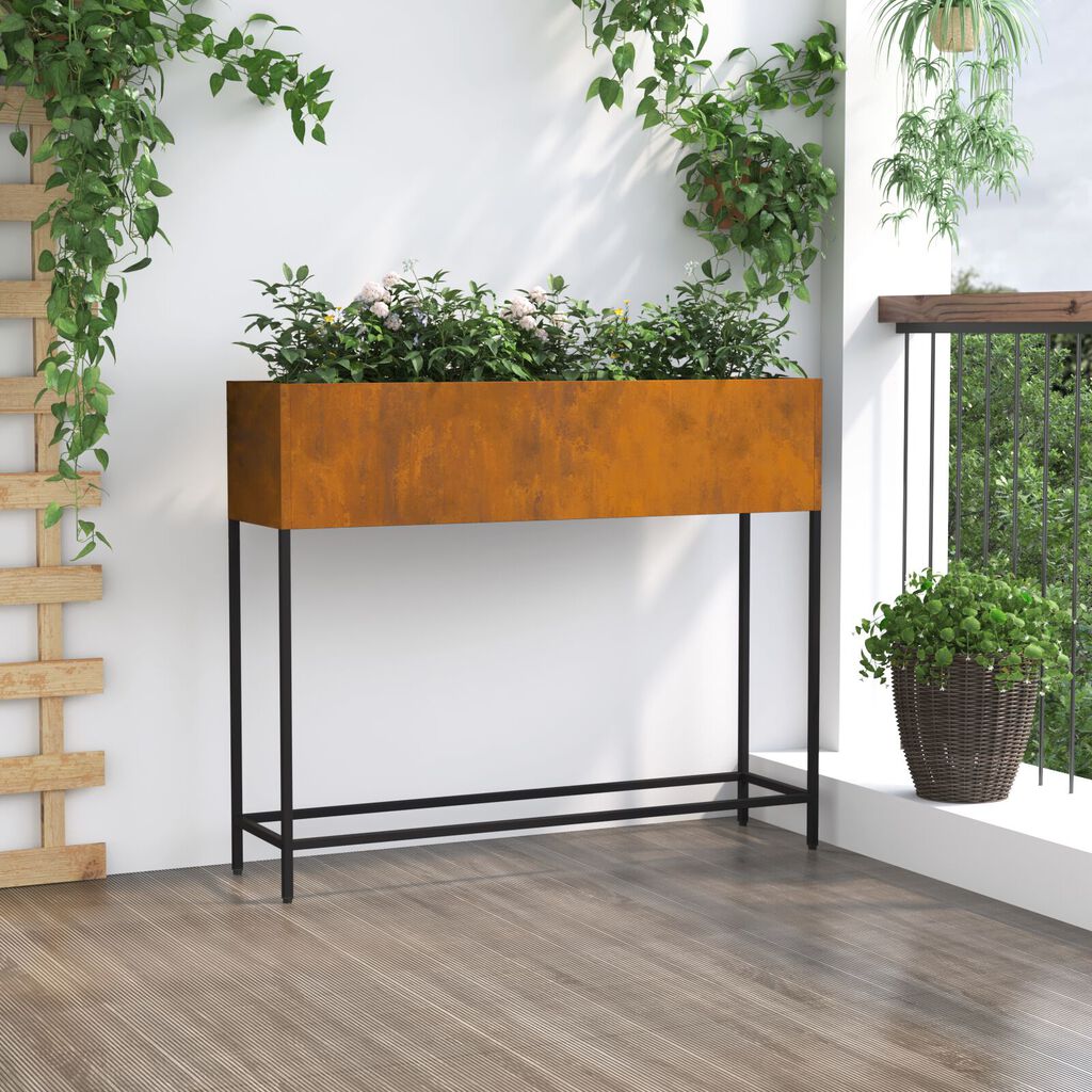 vidaXL Αναμμένη Γλάστρα 100x26x82 εκ. Φθαρμένος Χάλυβας