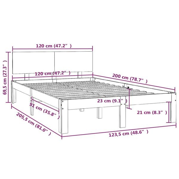vidaXL Πλαίσιο Κρεβατιού Λευκό 120 x 200 εκ. από Μασίφ Ξύλο Πεύκου