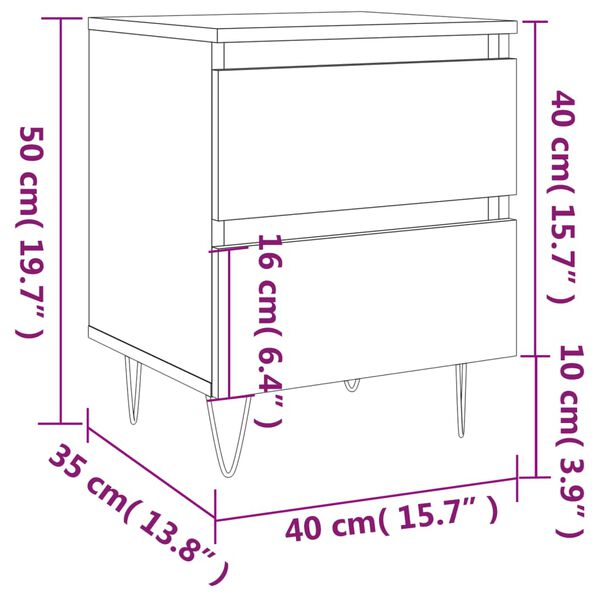 vidaXL Κομοδίνο Μαύρο 40 x 35 x 50 εκ. από Επεξεργασμένο Ξύλο