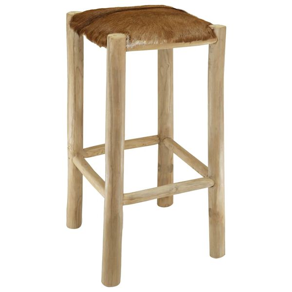 vidaXL Σκαμπό Μπαρ από Γνήσιο Δέρμα / Μασίφ Ξύλο Teak