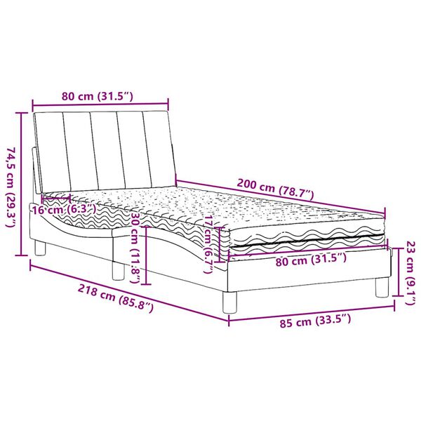 vidaXL Κρεβάτι με Στρώμα Σκούρο Καφέ 80x200 εκ. Υφασμάτινο