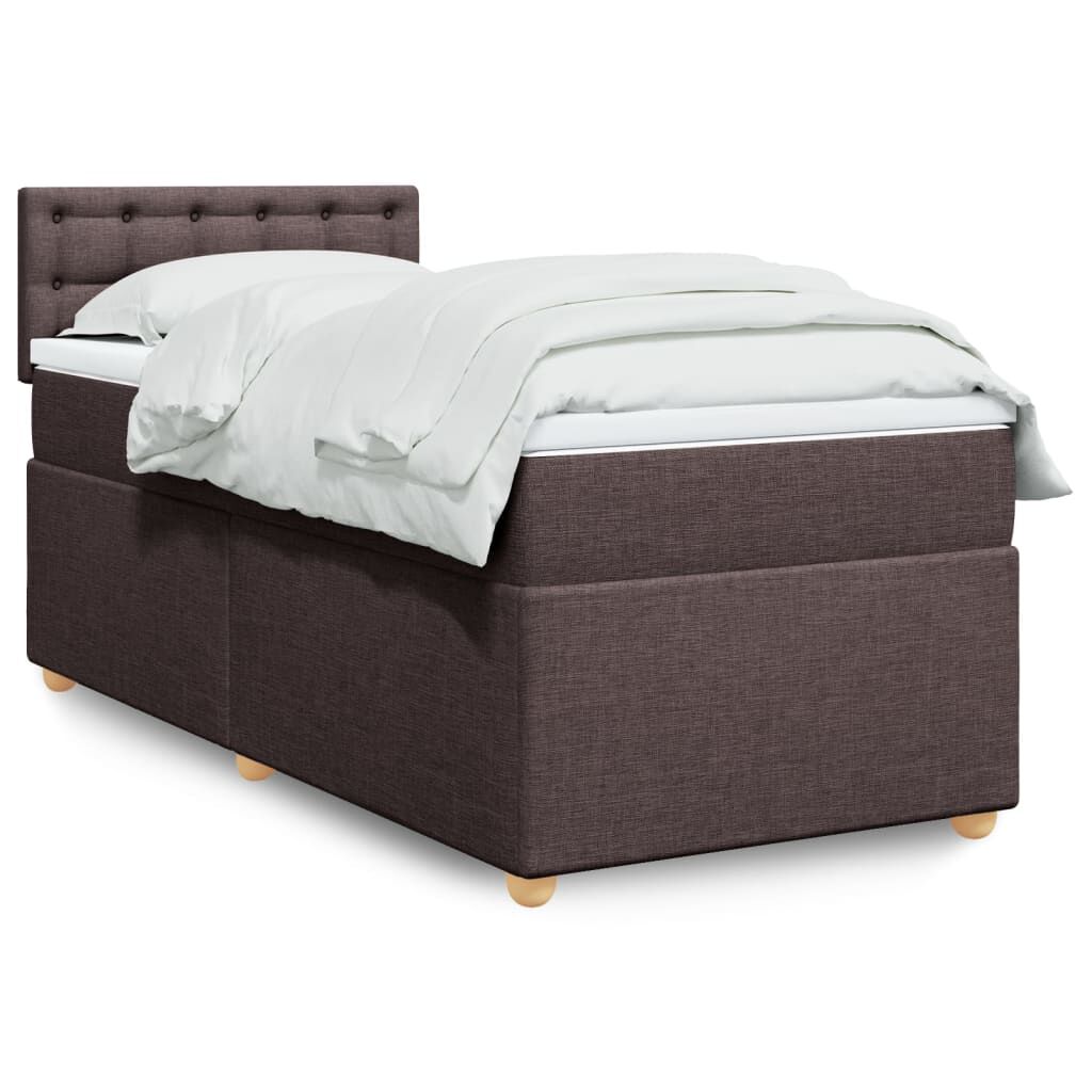 vidaXL Κρεβάτι Boxspring με Στρώμα Σκούρο Καφέ 90x200 εκ. Υφασμάτινο