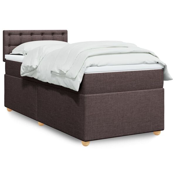 vidaXL Κρεβάτι Boxspring με Στρώμα Σκούρο Καφέ 90x200 εκ. Υφασμάτινο