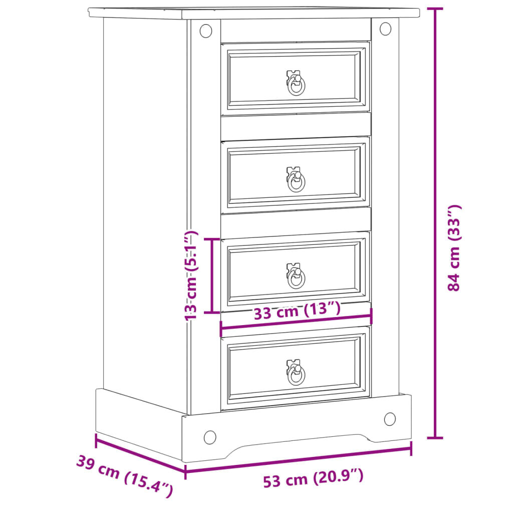 vidaXL Κομοδίνο Corona 53x39x84 εκ. από Μασίφ Ξύλο Πεύκου