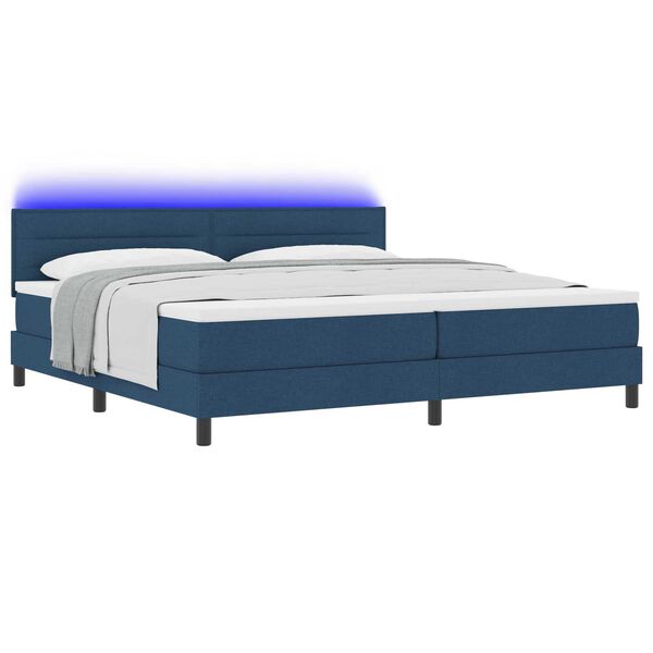 vidaXL Κρεβάτι Box Spring με Στρώμα & LED Μπλε 200x200 εκ Υφασμα