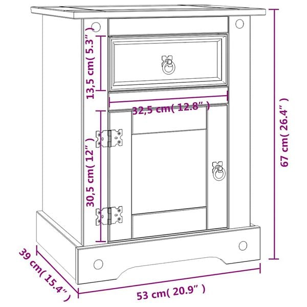 vidaXL Κομοδίνο Μεξικάνικο Στιλ Corona Γκρι 53 x 39 x 67εκ Ξύλο Πεύκου