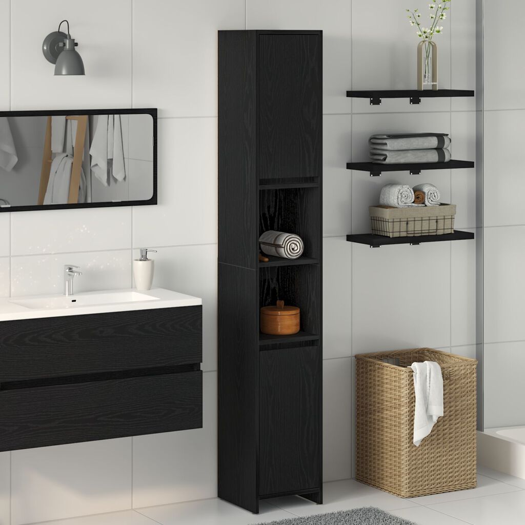 vidaXL Ντουλάπι Μπάνιου Μαύρη Δρυς 30x30x183,5 εκ Επεξεργασμένο ξύλο