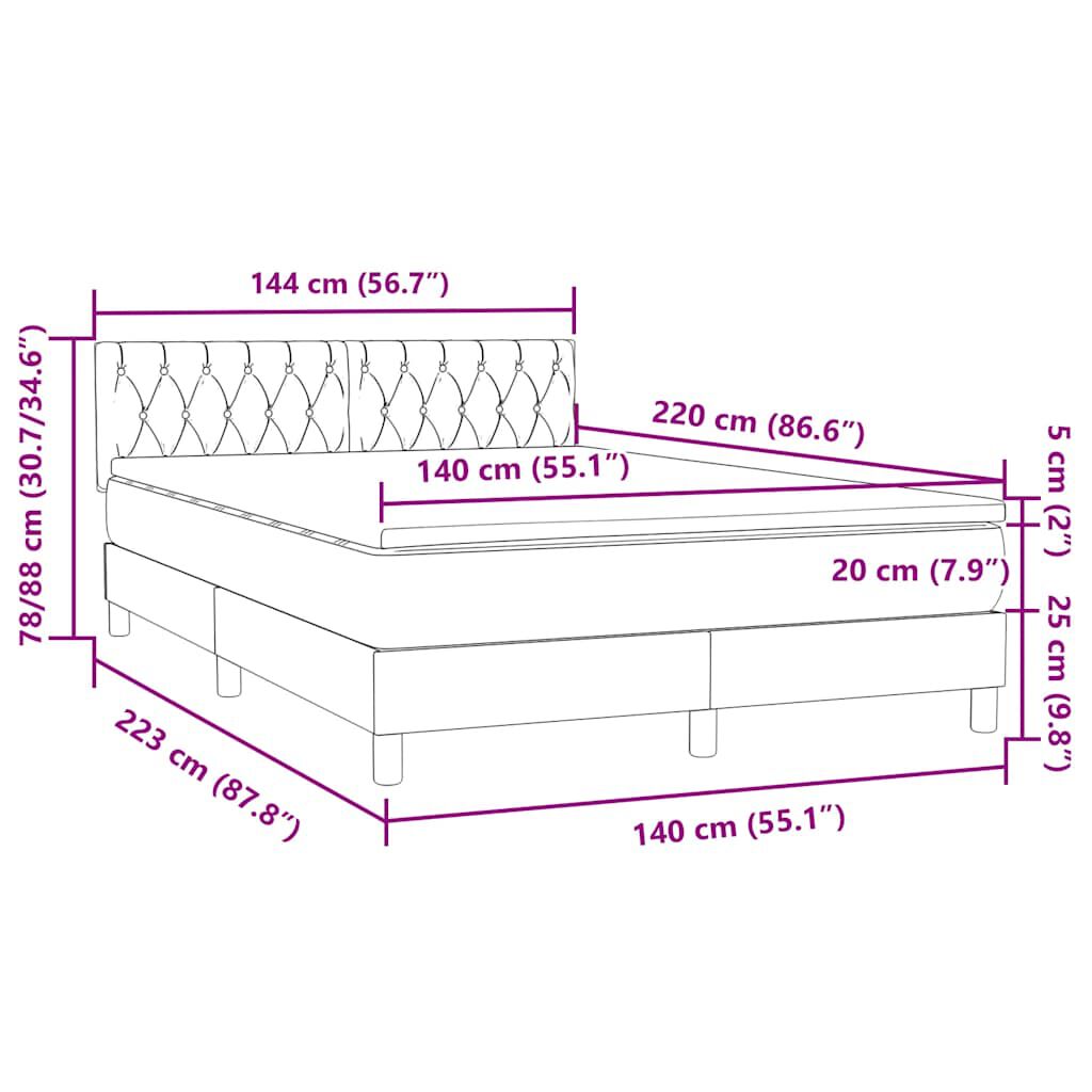 vidaXL Κρεβάτι Boxspring με Στρώμα Ανοιχτό Γκρι 140x220 εκ. Βελούδινο