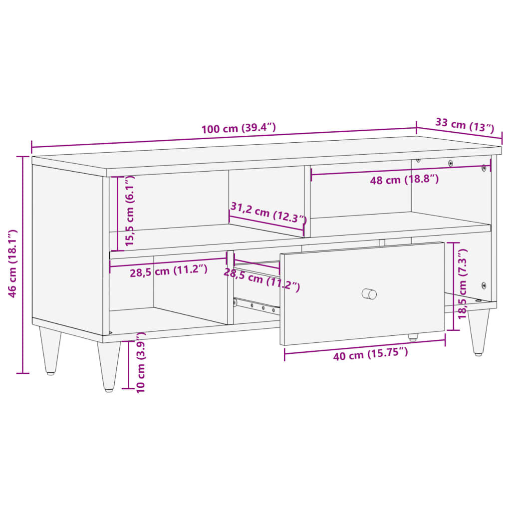 vidaXL Έπιπλο Τηλεόρασης 100 x 33 x 46 εκ. από Μασίφ Ξύλο Μάνγκο