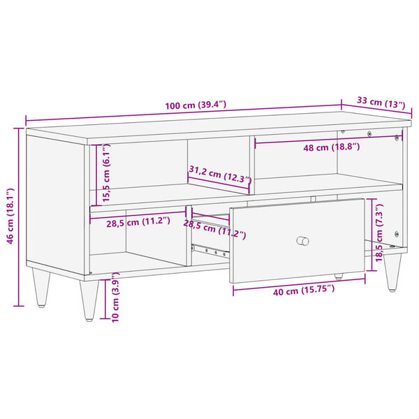 vidaXL Έπιπλο Τηλεόρασης 100 x 33 x 46 εκ. από Μασίφ Ξύλο Μάνγκο