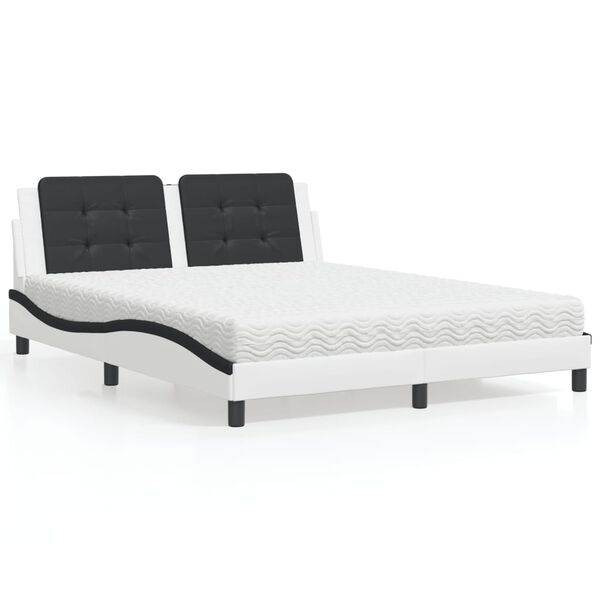 vidaXL Κρεβάτι με Στρώμα Μαύρο/Λευκό 160x200 εκ. από Συνθετικό Δέρμα