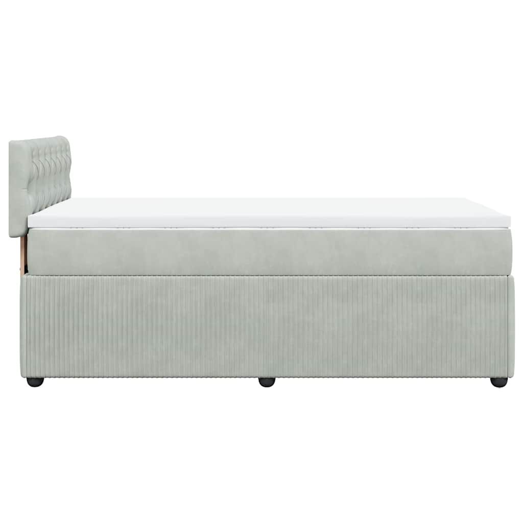 vidaXL Κρεβάτι Boxspring με Στρώμα Ανοιχτό Γκρι 90x190 εκ. Βελούδινο
