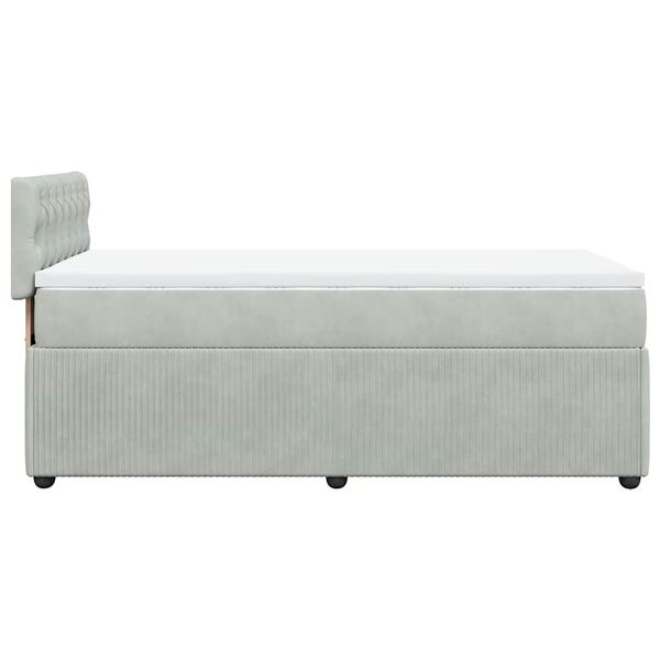 vidaXL Κρεβάτι Boxspring με Στρώμα Ανοιχτό Γκρι 90x190 εκ. Βελούδινο