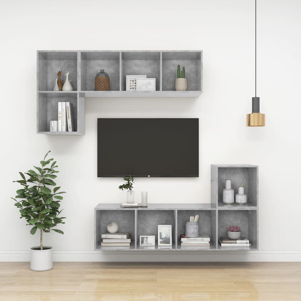 vidaXL Έπιπλο Τηλεόρασης Κρεμαστό Γκρι Σκυροδ. 37x37x72 εκ Επεξ. Ξύλο