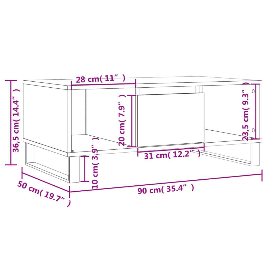 vidaXL Τραπεζάκι Σαλονιού Μαύρο 90x50x36,5 εκ. Επεξεργασμ. Ξύλο