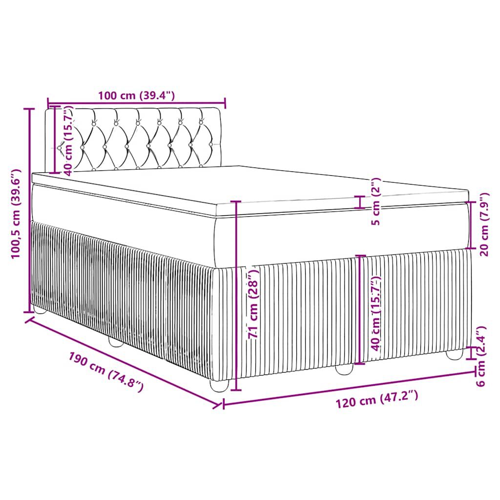 vidaXL Κρεβάτι Boxspring με Στρώμα Μαύρο 120x190 εκ. Υφασμάτινο
