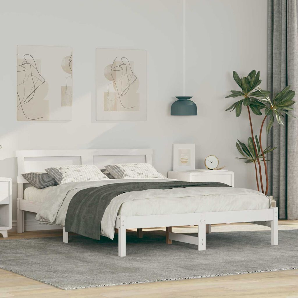 vidaXL Σκελετός Κρεβατιού Λευκό 135 x 190 cm Συμπαγές ξύλο πεύκου